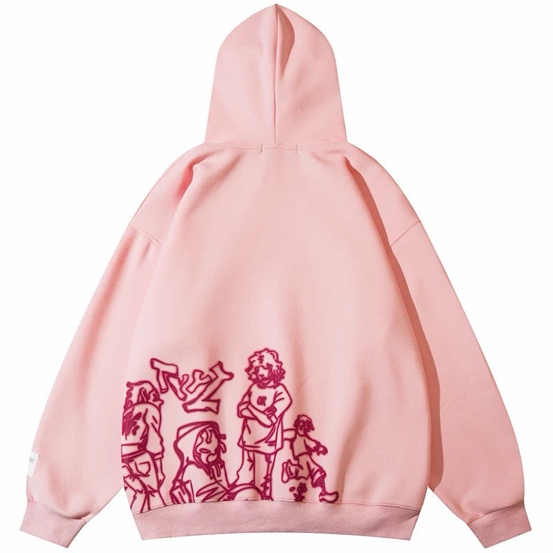 Cartoon Line Print Hoodie