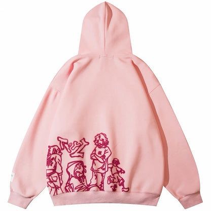 Cartoon Line Print Hoodie