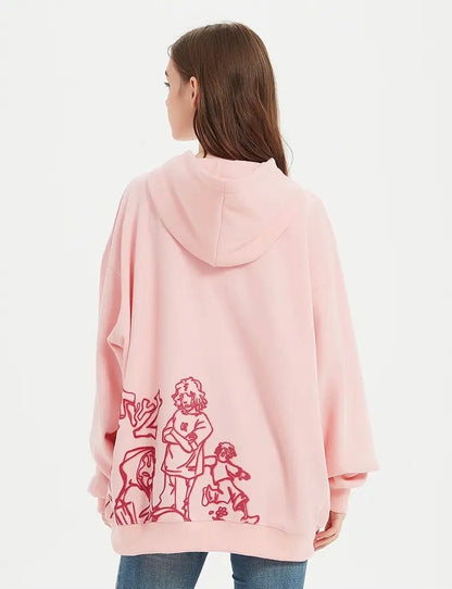 Cartoon Line Print Hoodie