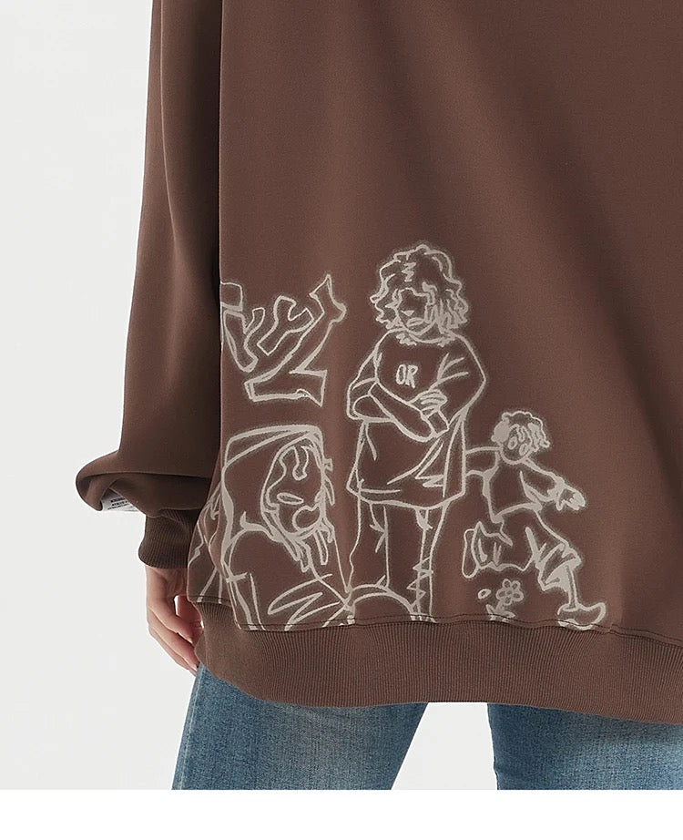 Cartoon Line Print Hoodie