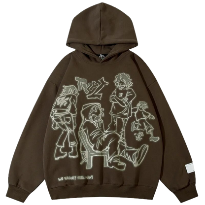 Cartoon Line Print Hoodie