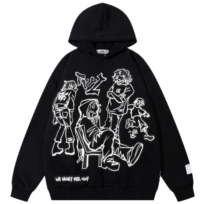 Cartoon Line Print Hoodie