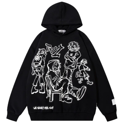 Cartoon Line Print Hoodie